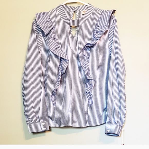 NWT Blue and White Ruffle Blouse - Picture 3 of 5